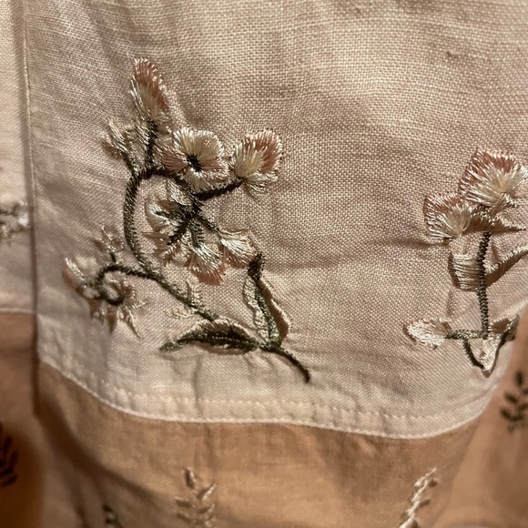 J. Jill Beige A-Line 100% Linen Skirt with Floral Embroidery - Picture 2 of 6